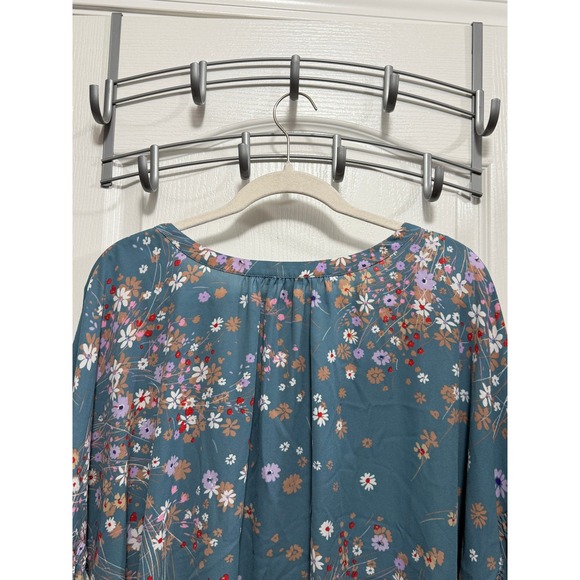 NYDJ Womens Plus Size 3X Teal Floral V-Neck 3/4 Sleeve Tunic Blouse‎ cottagecore - Picture 8 of 16